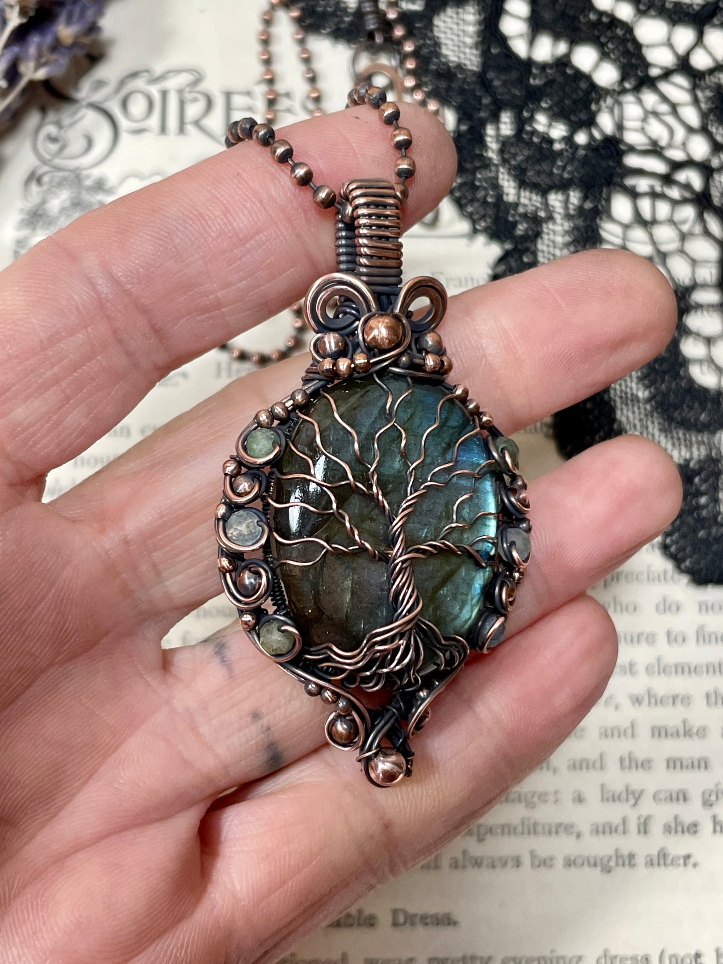 Labradorite Tree of Life Amulet in Copper