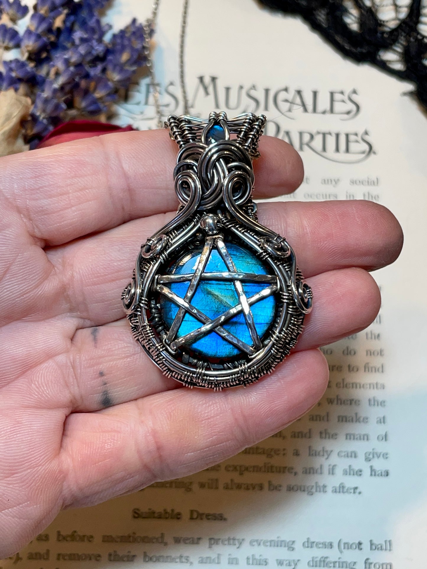 Labradorite Pentacle Amulet in Sterling Silver