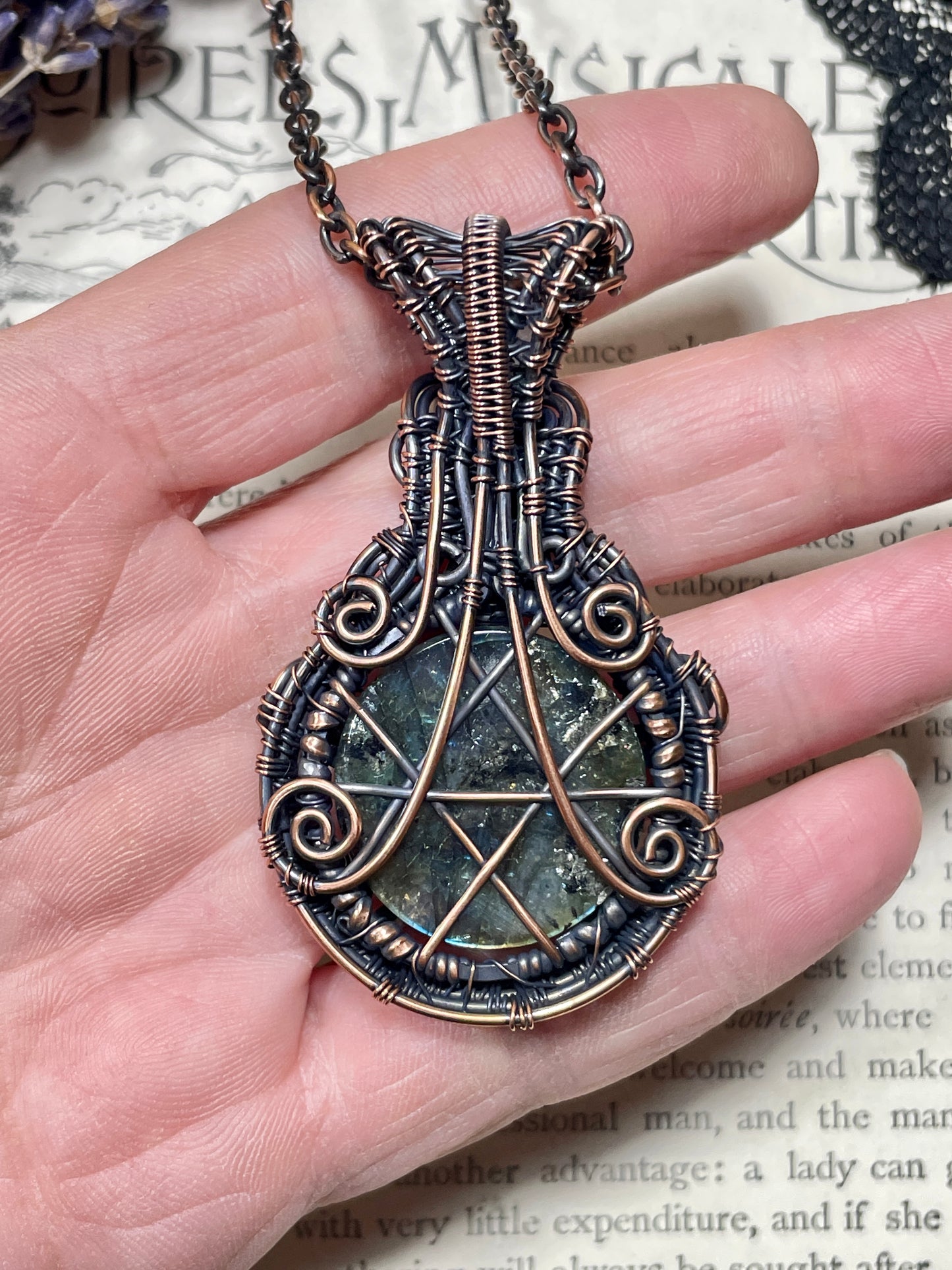 Labradorite Pentacle Amulet in Copper