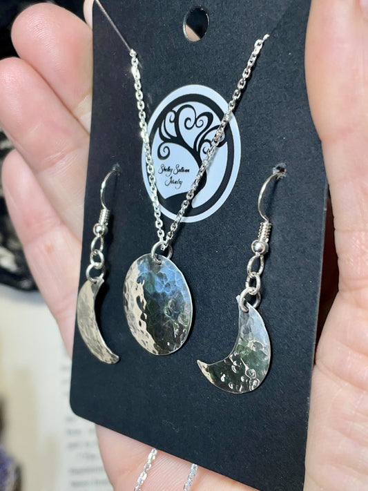 Triple Moon Pendant and Earring Set in Sterling Silver