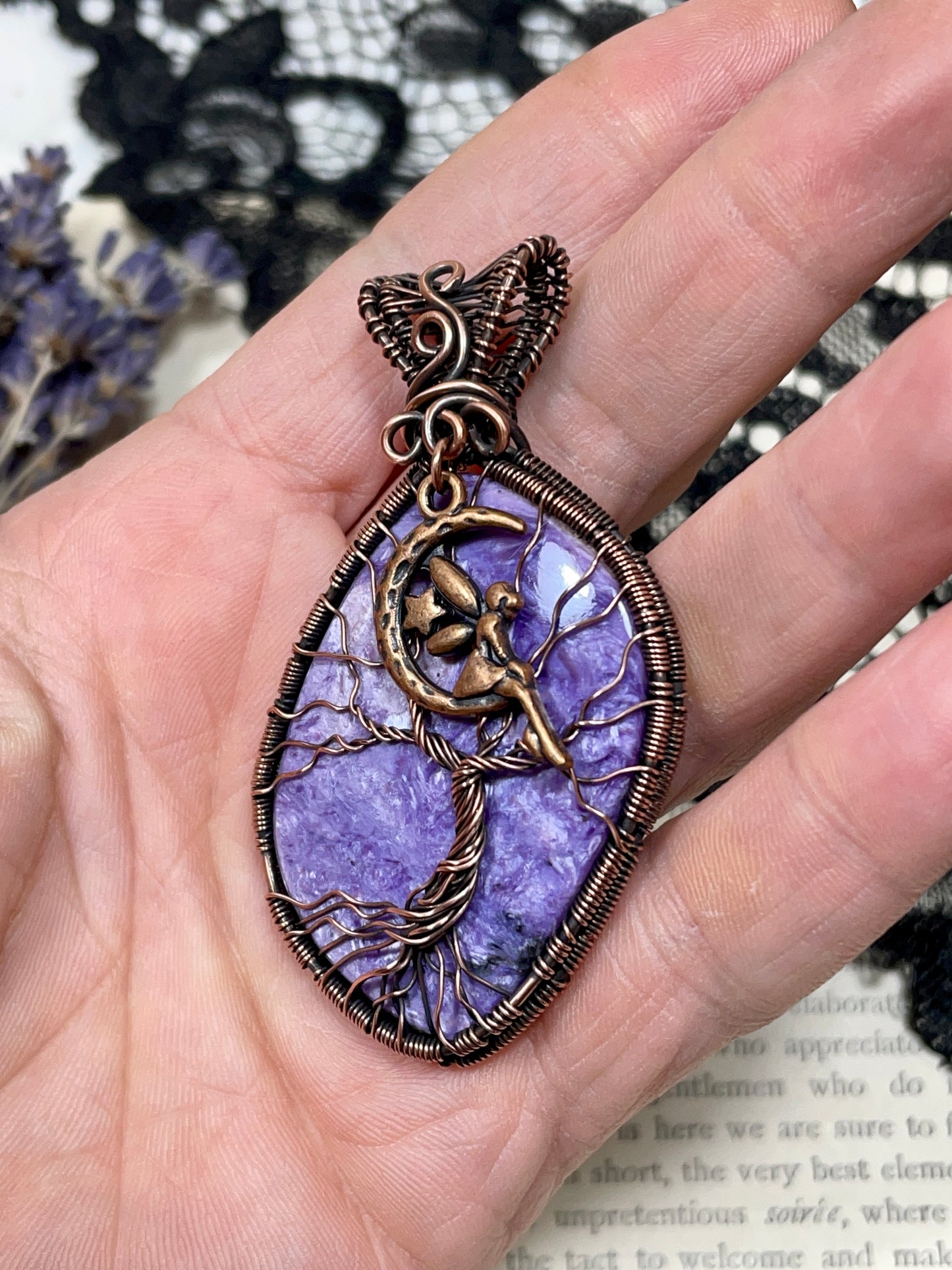 Charoite Tree of Life Pendant in Copper