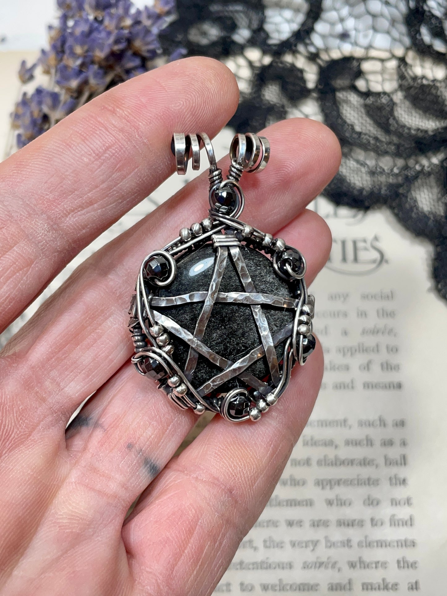 Obsidian (Silver Sheen Obsidian) Pentacle Pendant in Sterling Silver