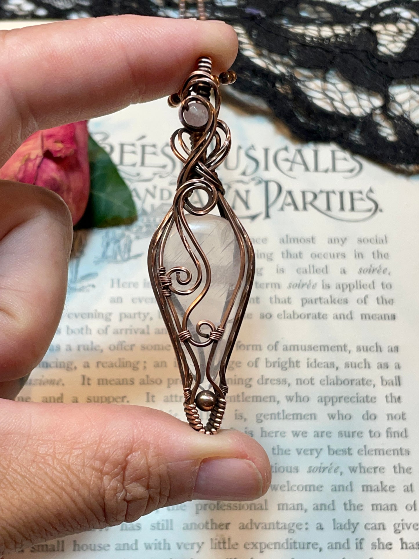 Rose Quartz Pendant in Copper