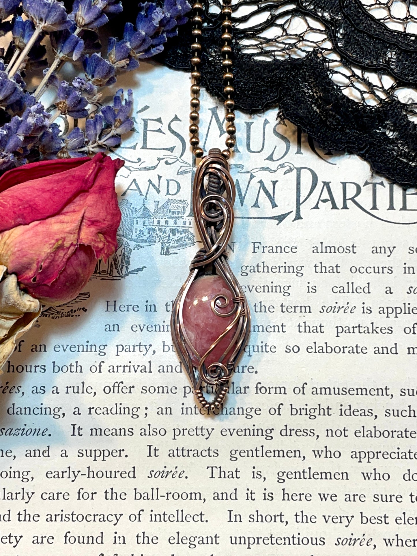 Rhodochrosite Pendant in Copper