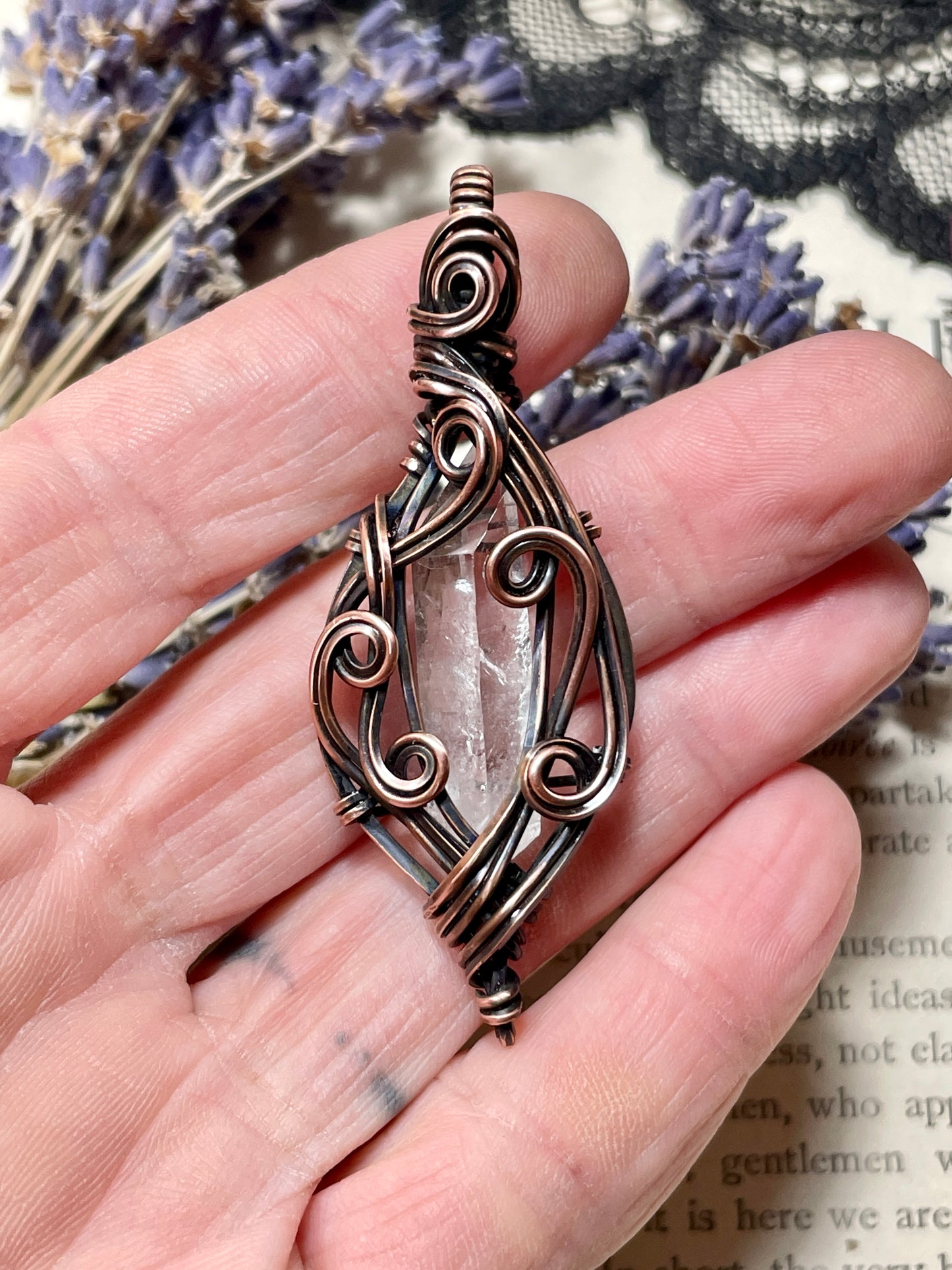 Quartz Crystal Point (Clear Quartz Crystal )Pendant in Copper #1
