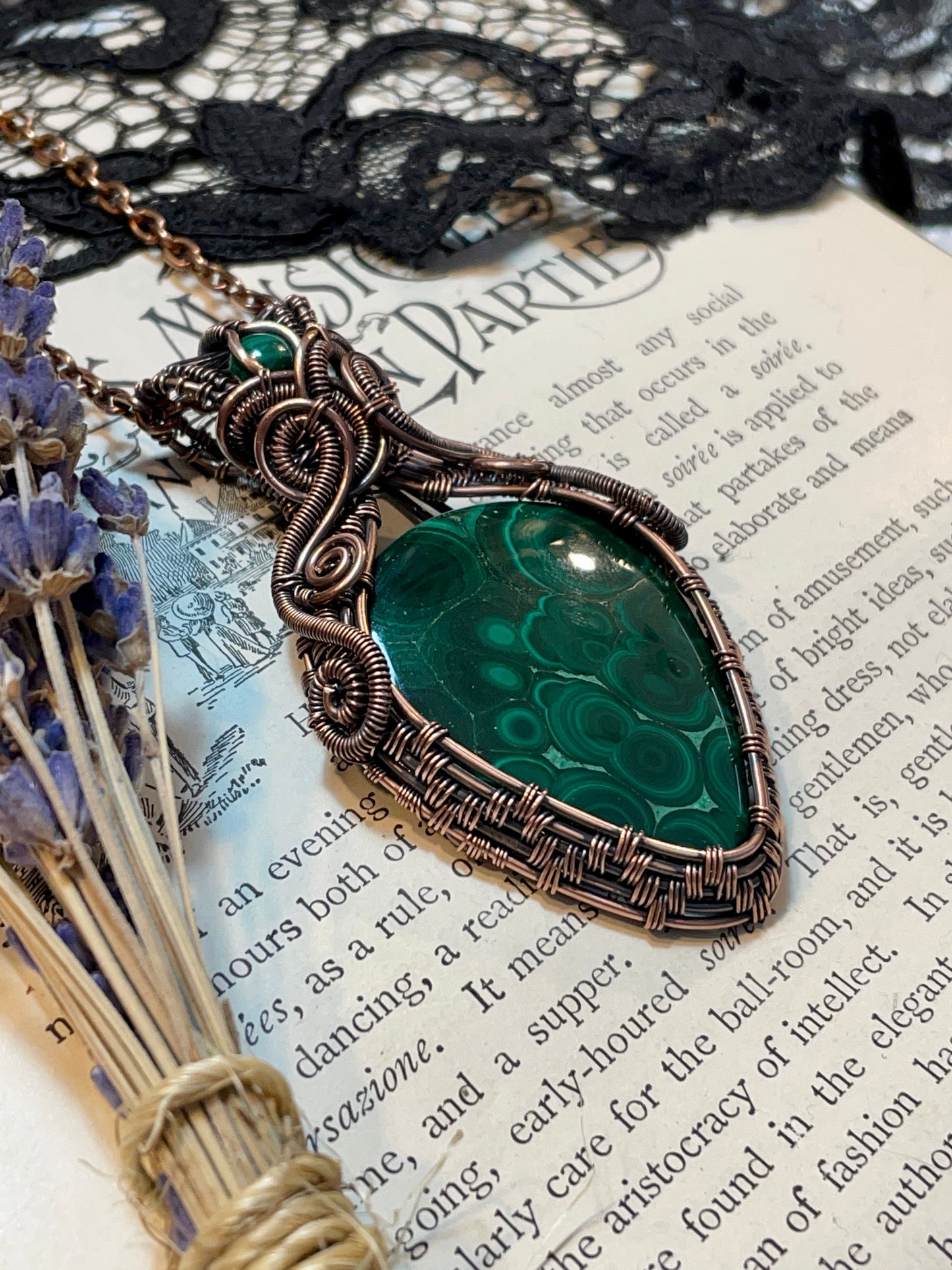 Malachite Amulet in Copper