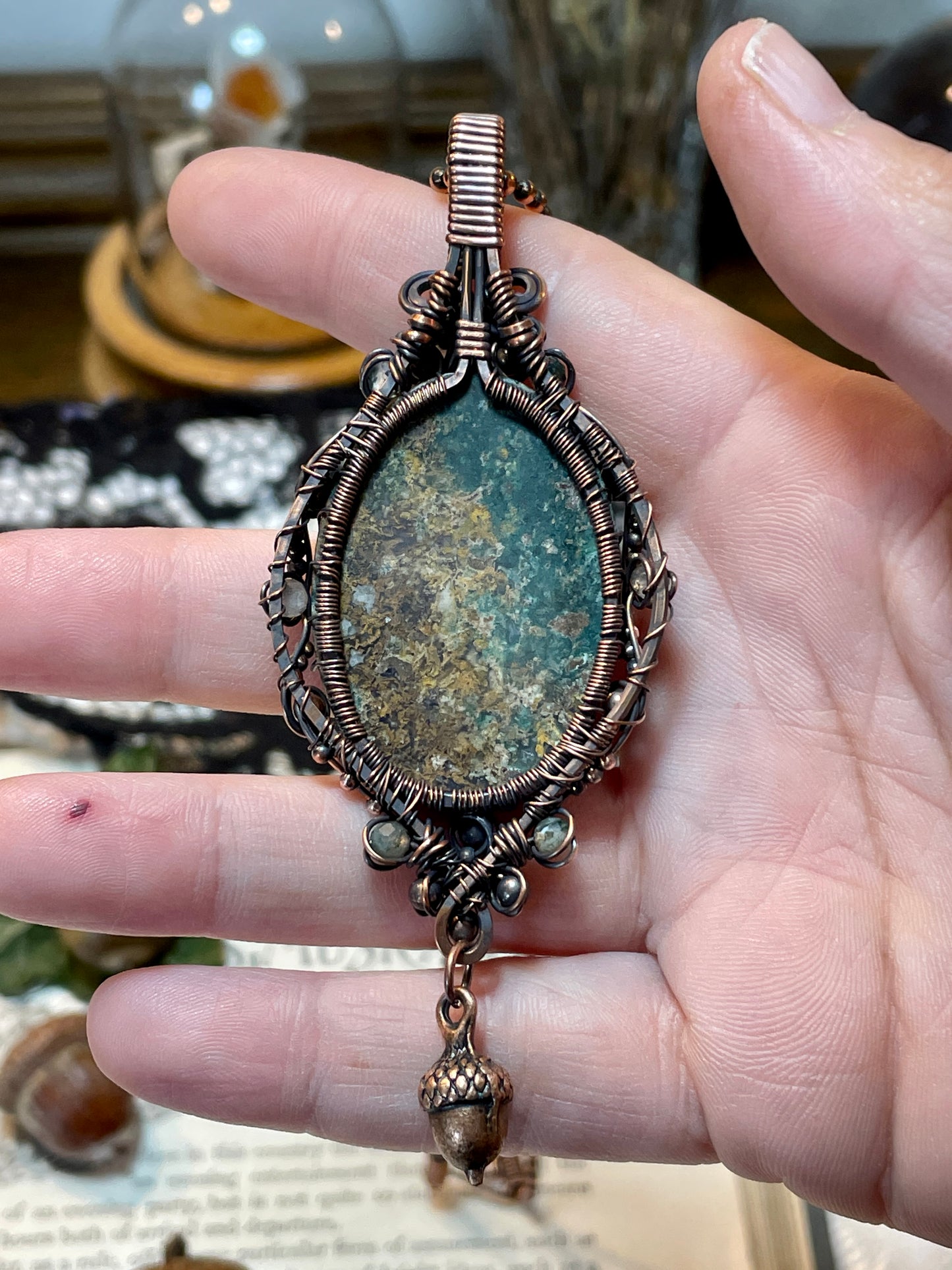 Moss Agate Tree of Life Amulet in Copper