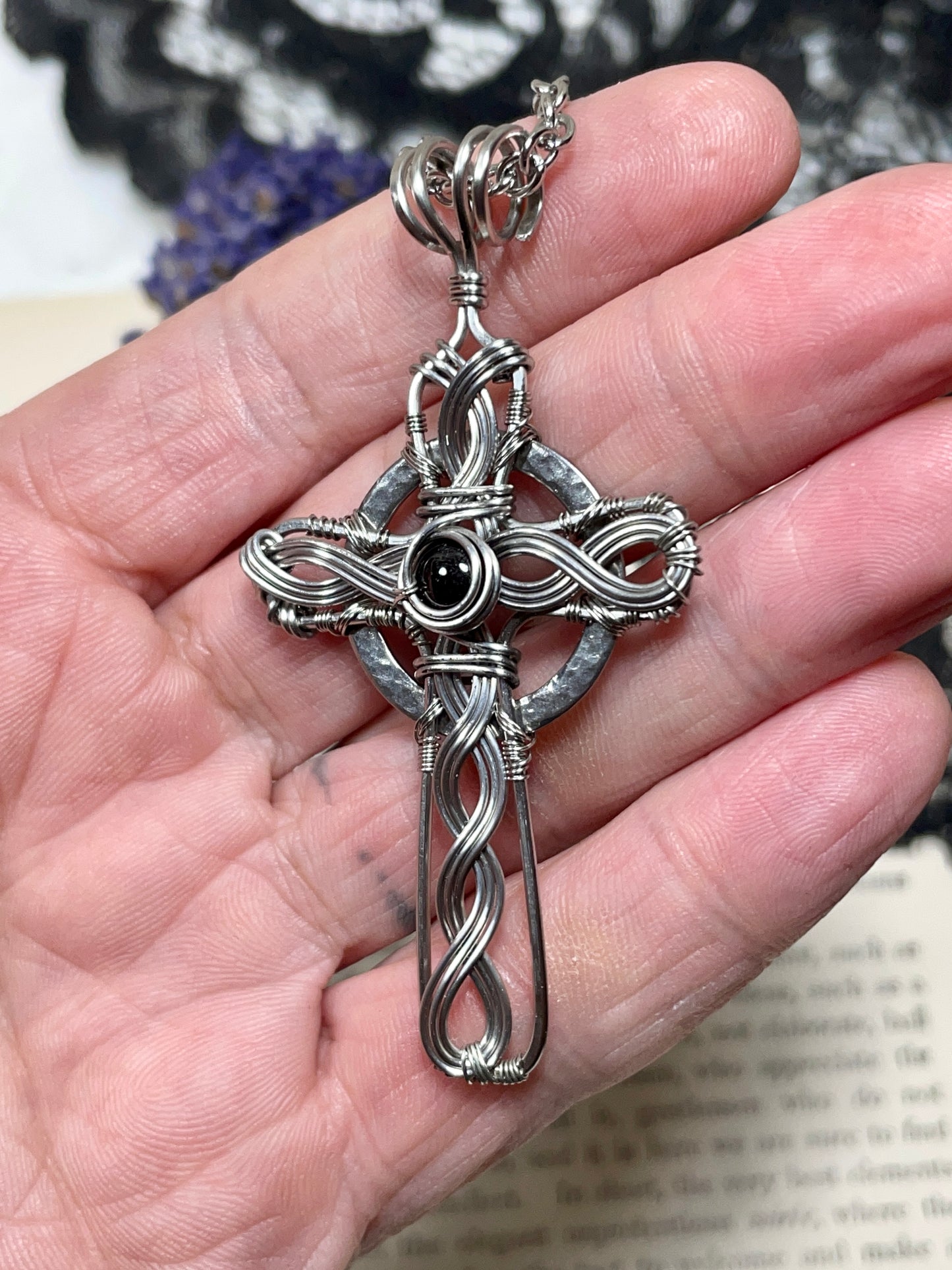 Garnet Celtic Cross Pendant in Stainless Steel