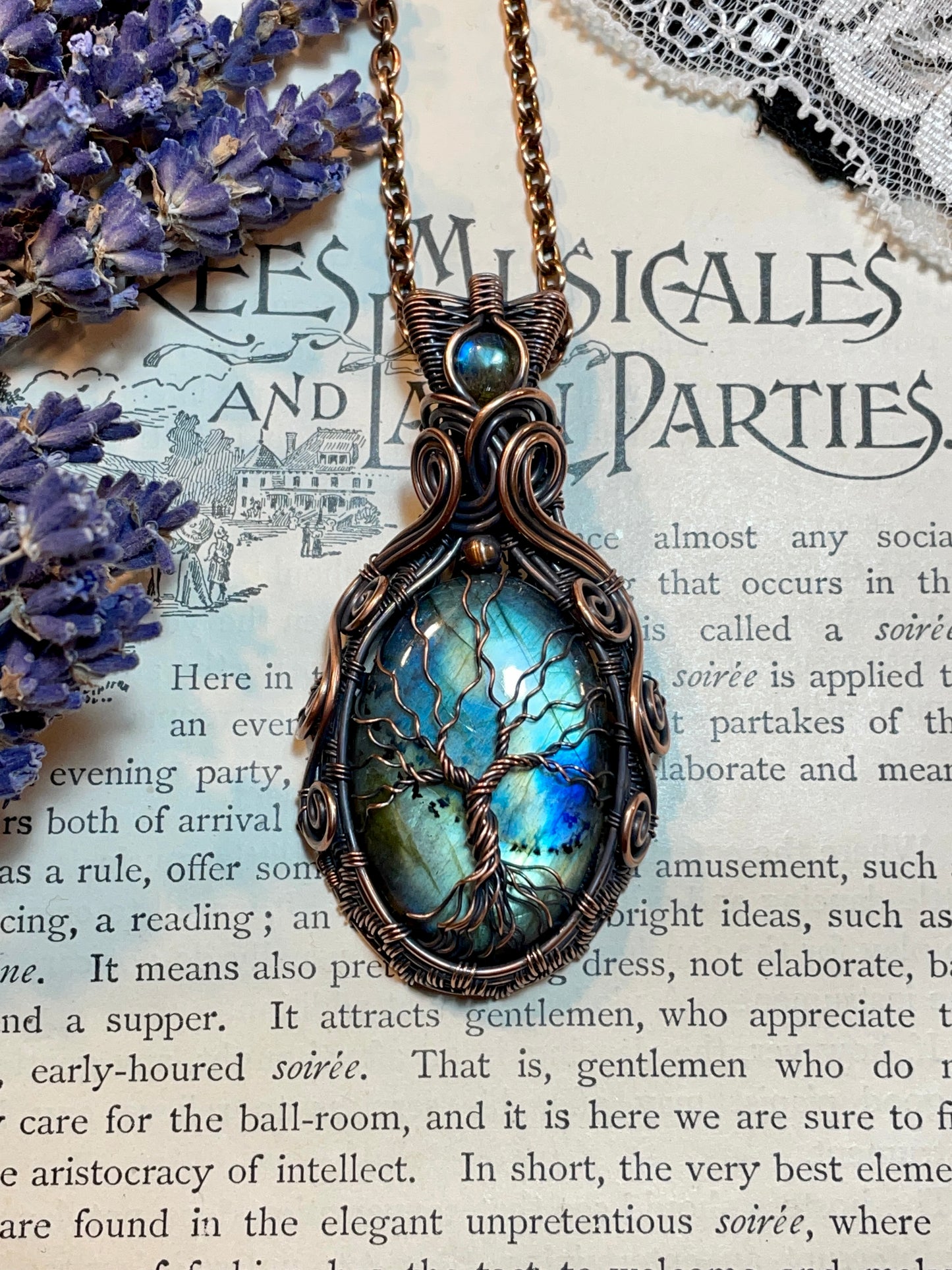 Labradorite Tree of Life Amulet in Copper