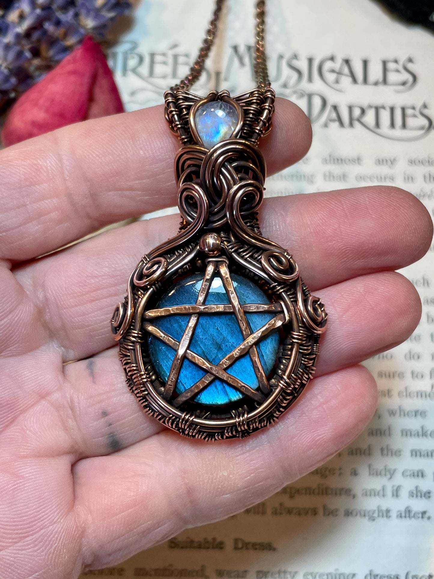 Labradorite Pentacle Amulet in Copper