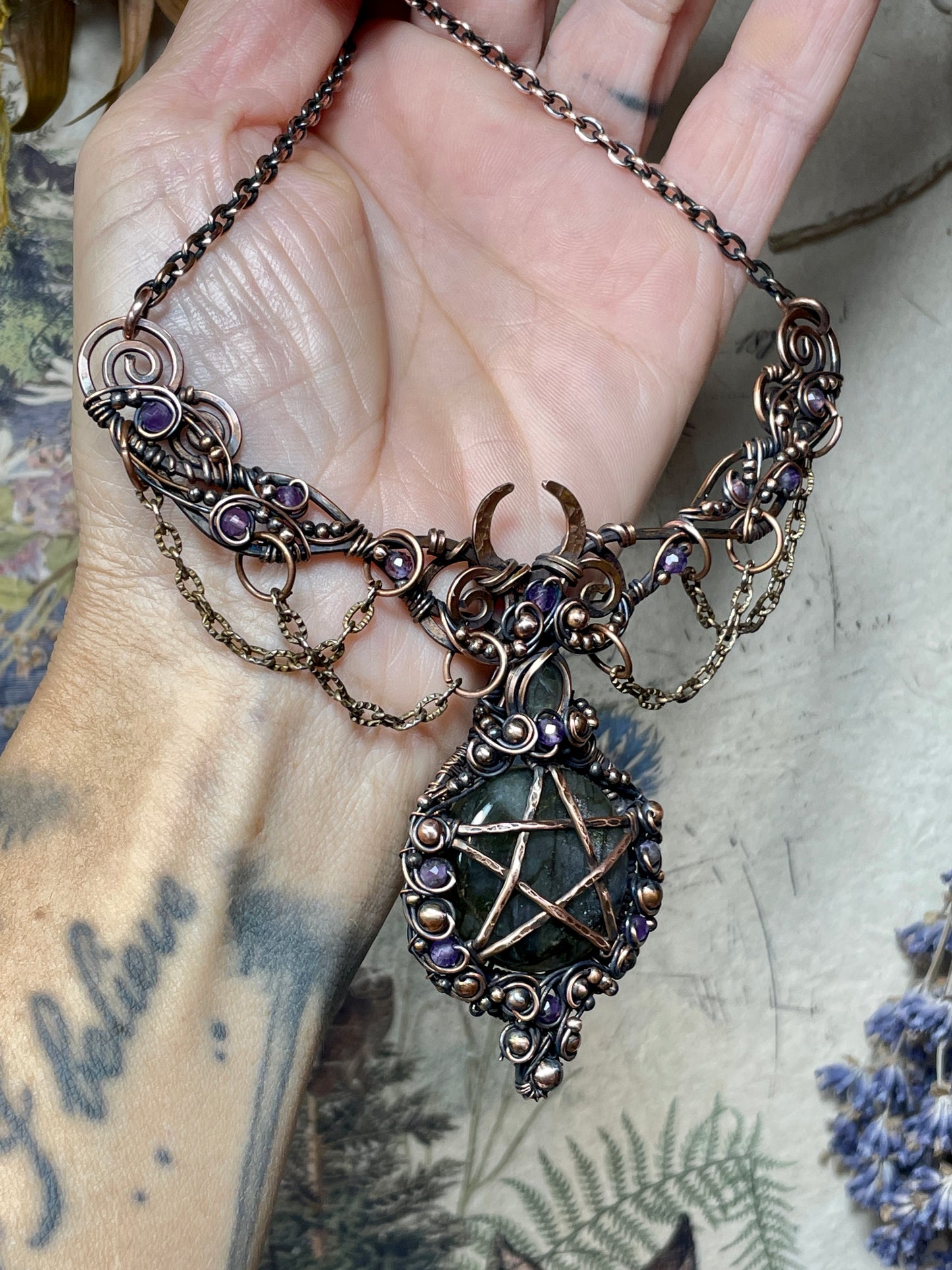 Labradorite Pentacle Collar in Copper