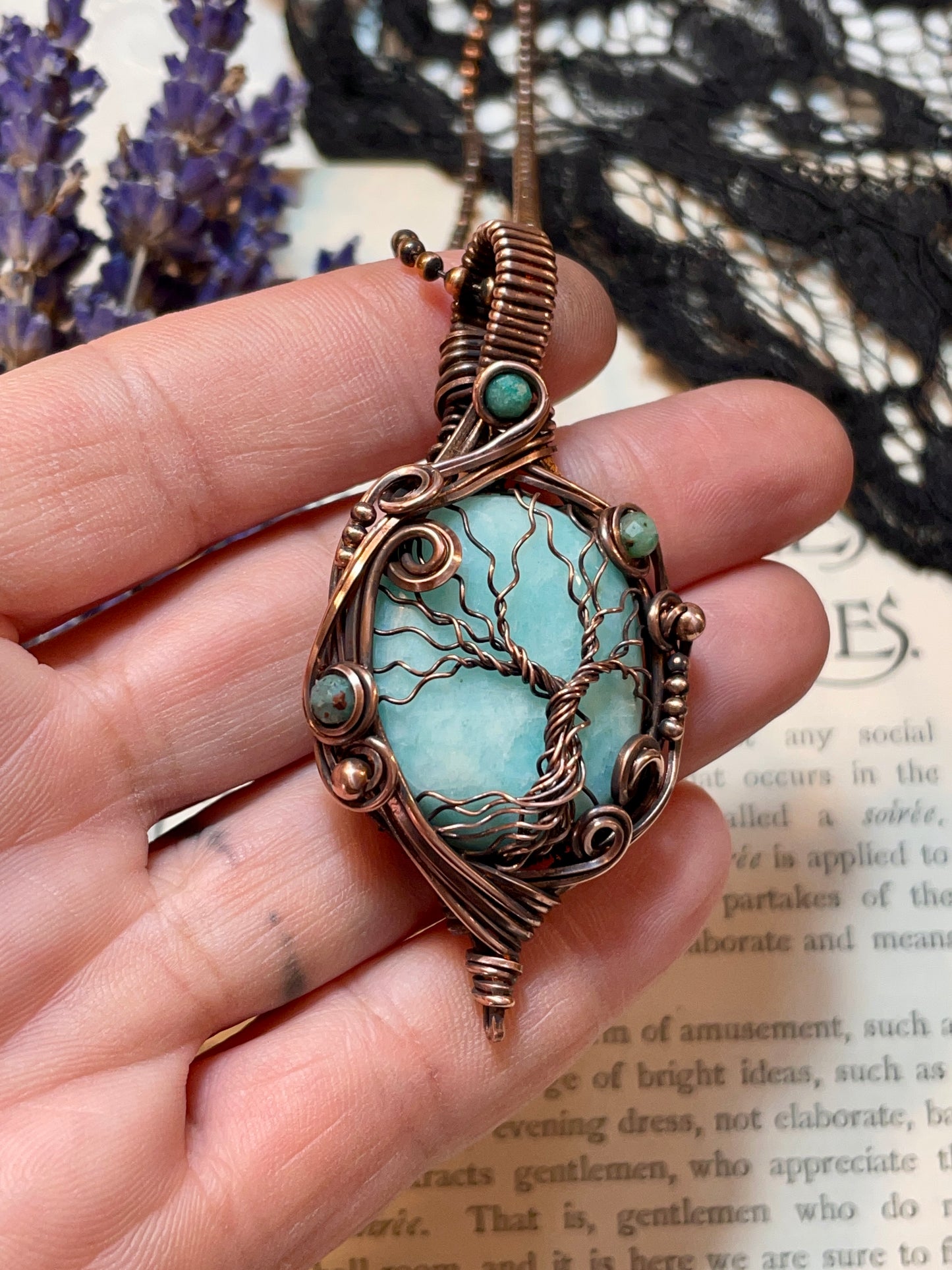 Amazonite Tree of Life Pendant in Copper