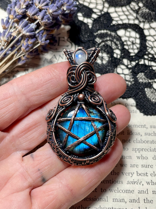 Labradorite Pentacle Amulet in Copper
