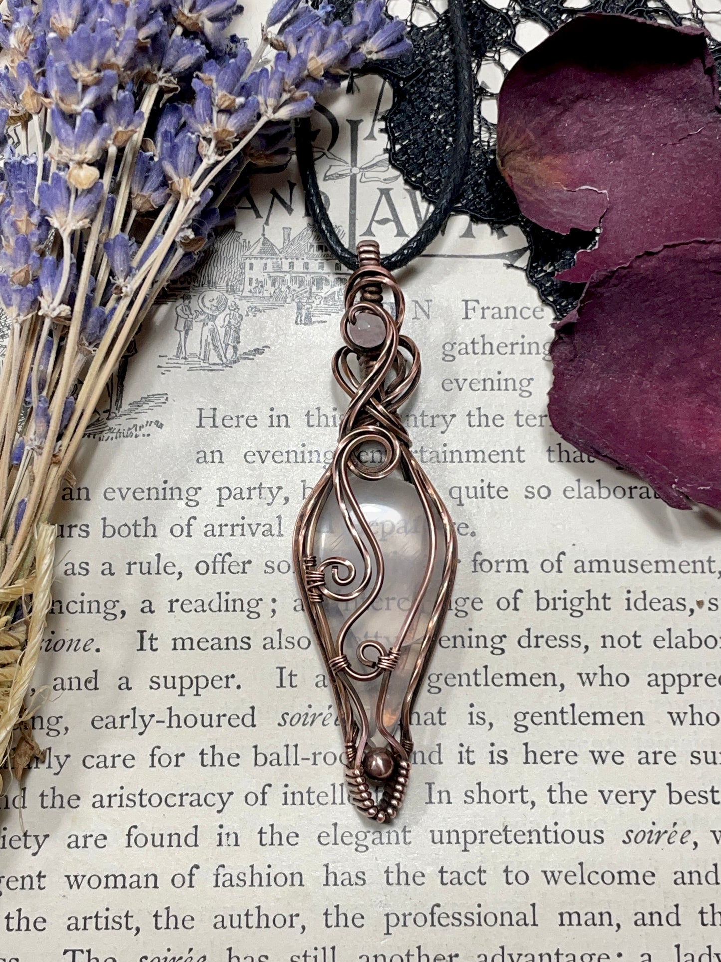 Rose Quartz Pendant in Copper
