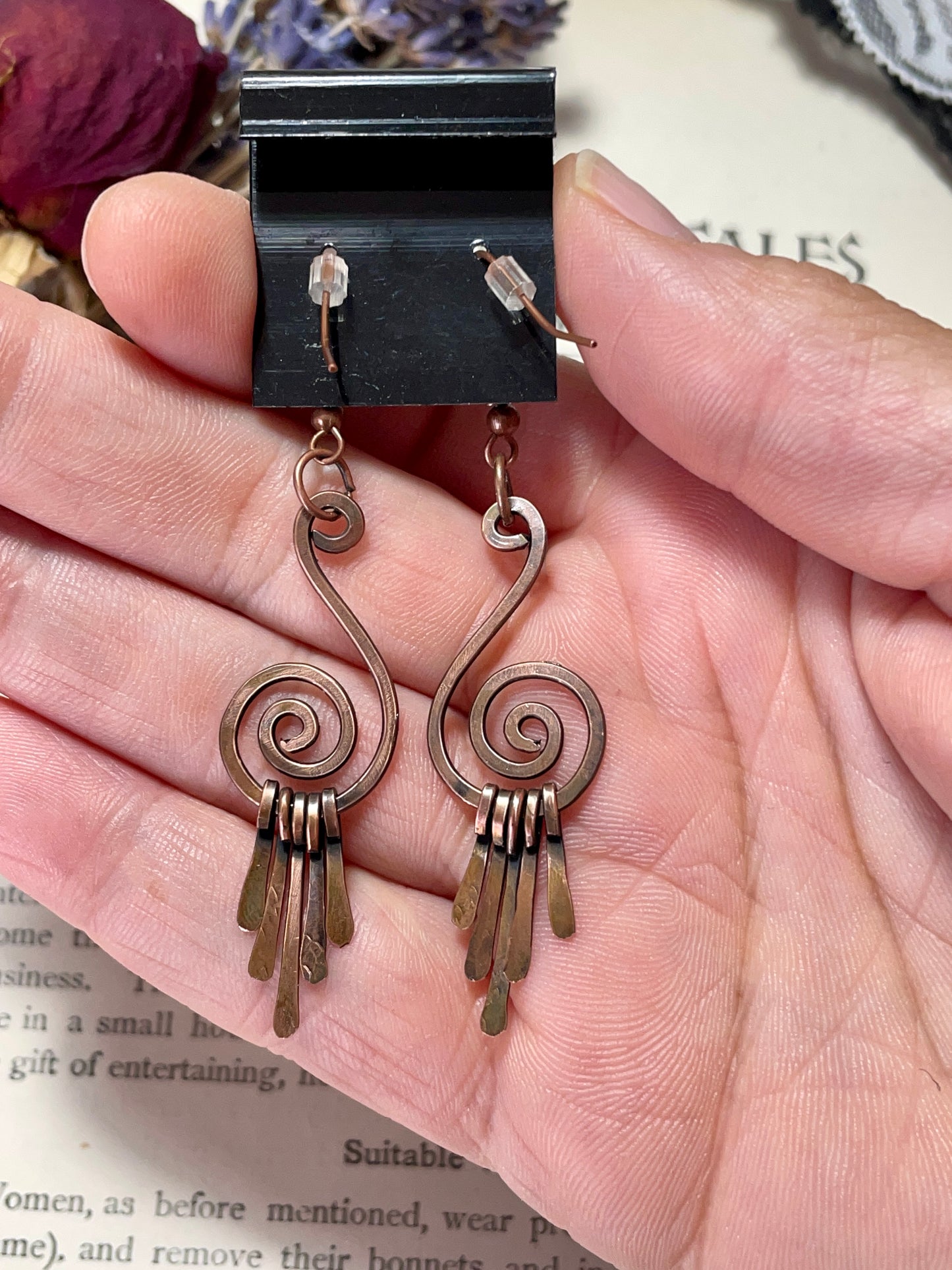 Copper Spiral fringe Earrings