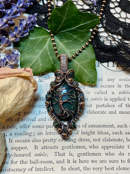 Moss Agate Tree Tree of Life Amulet in Copper