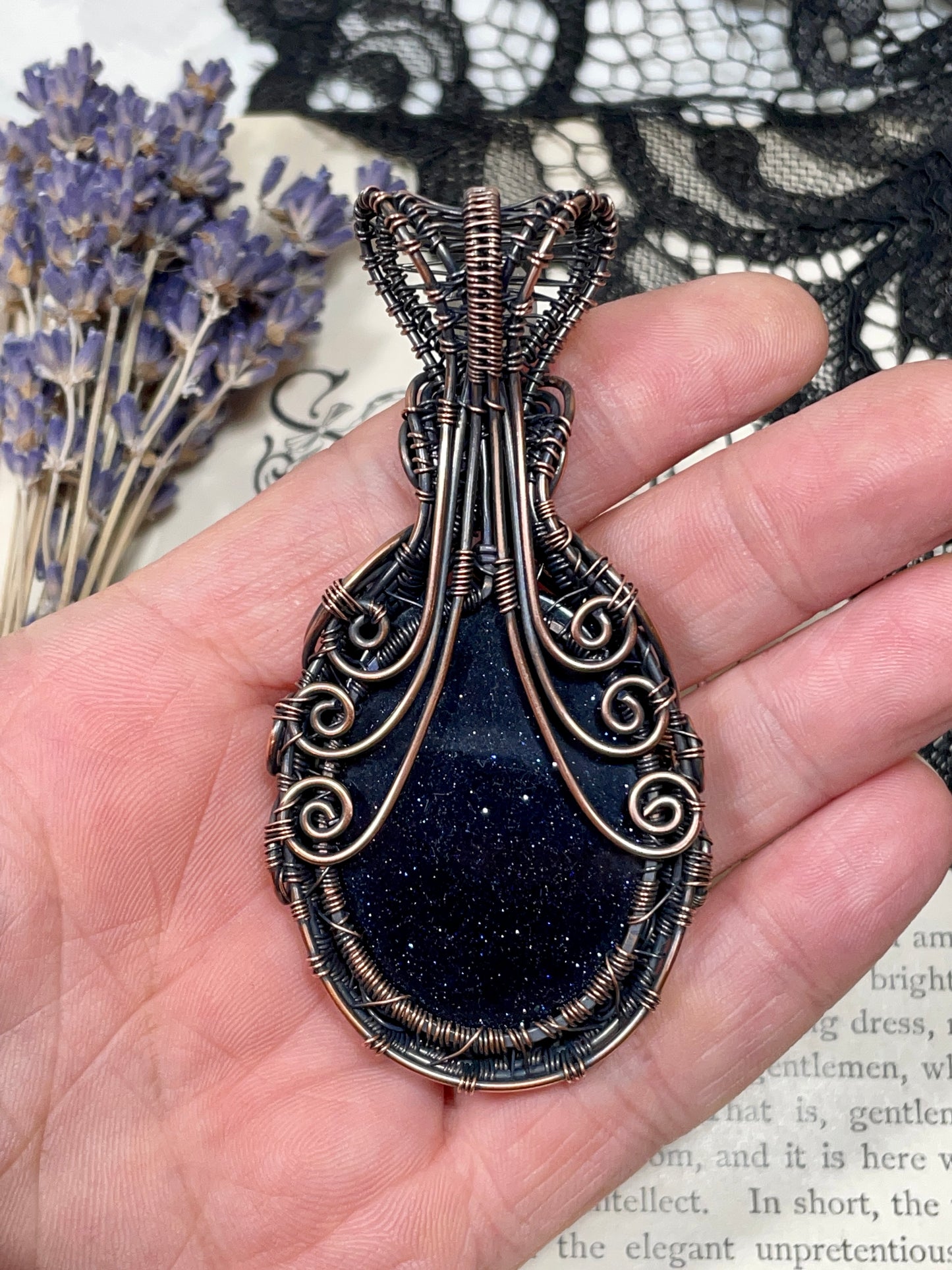 Goldstone (Blue Goldstone) Tree of Life Amulet in Copper