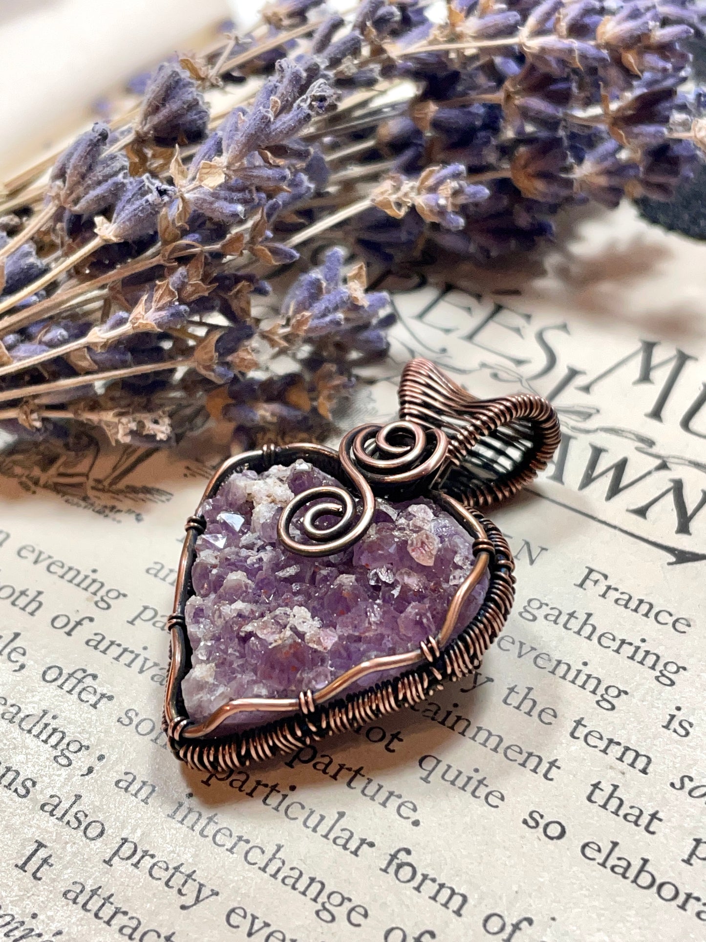 Amethyst Heart (Thunder Bay, Ontario Amethyst Cluster) in Copper