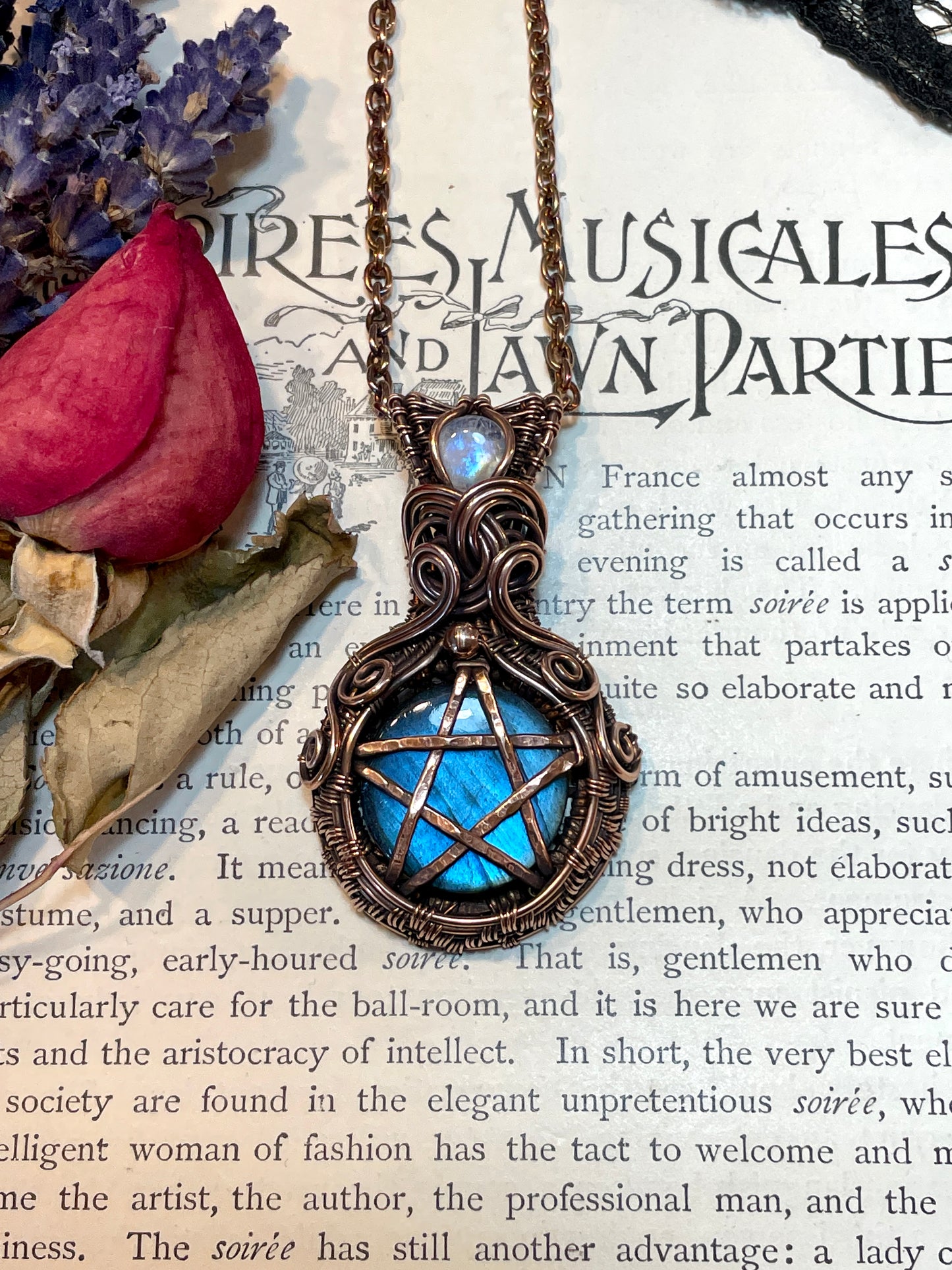 Labradorite Pentacle Amulet in Copper