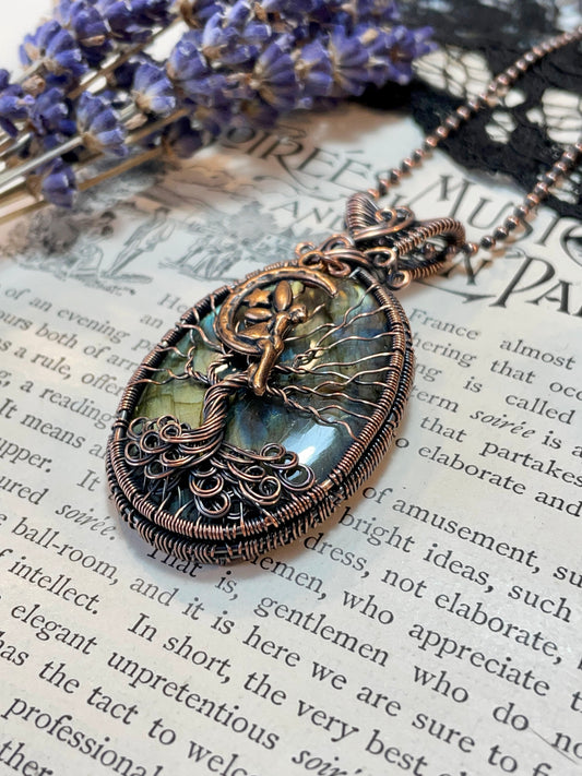 Labradorite Fairy Tree of Life Amulet in Copper