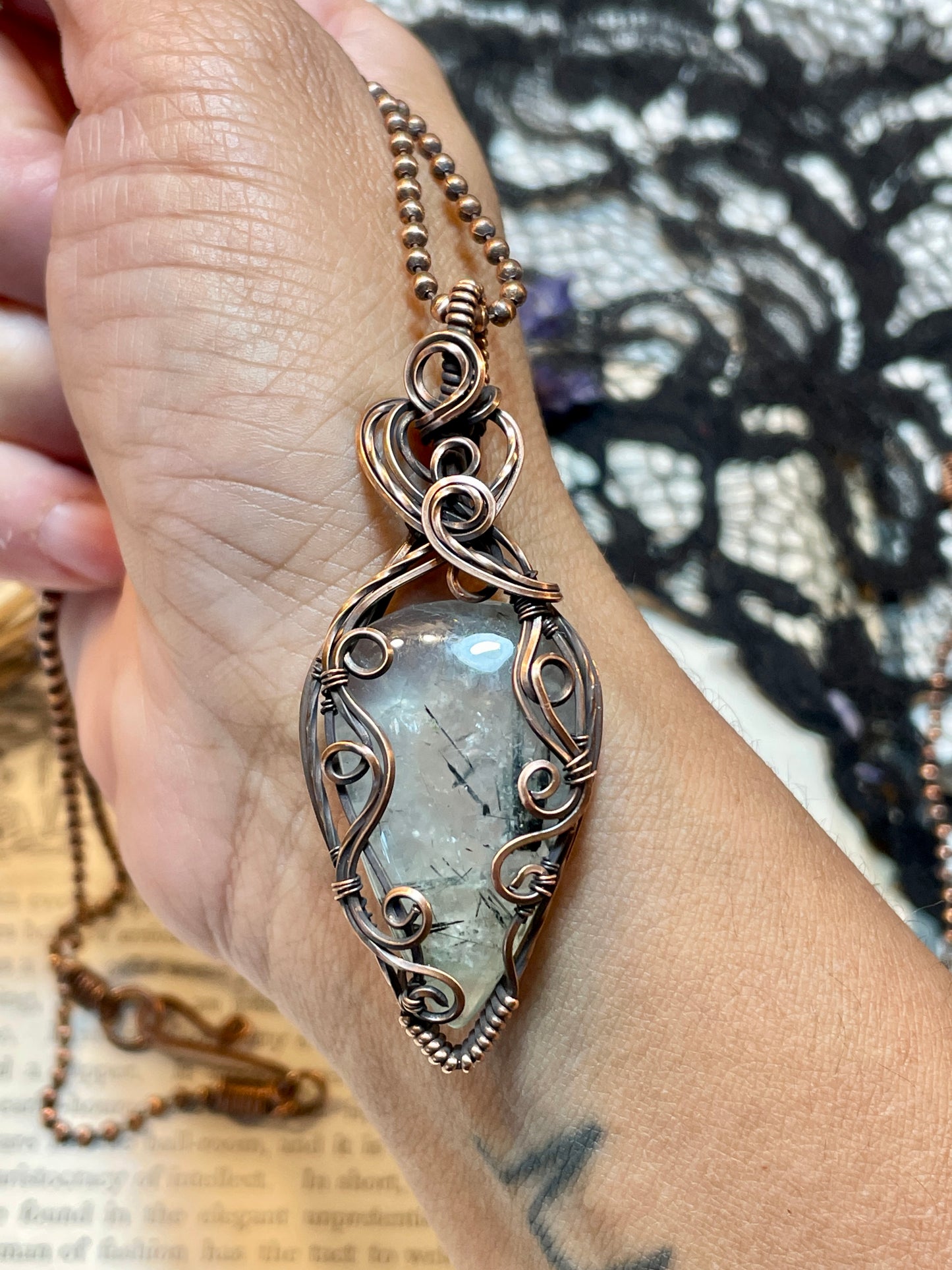 Prehnite Pendant in Copper