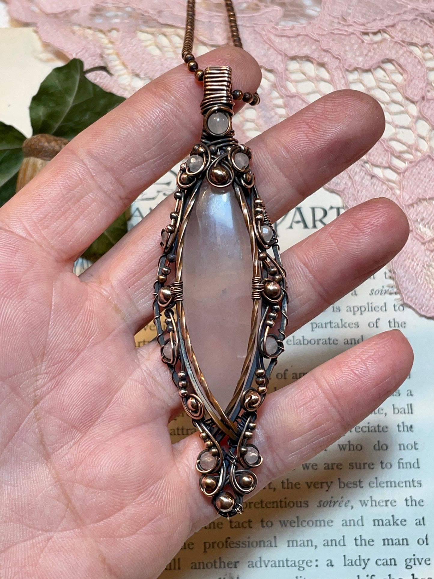 Rose Quartz Pendant in Copper