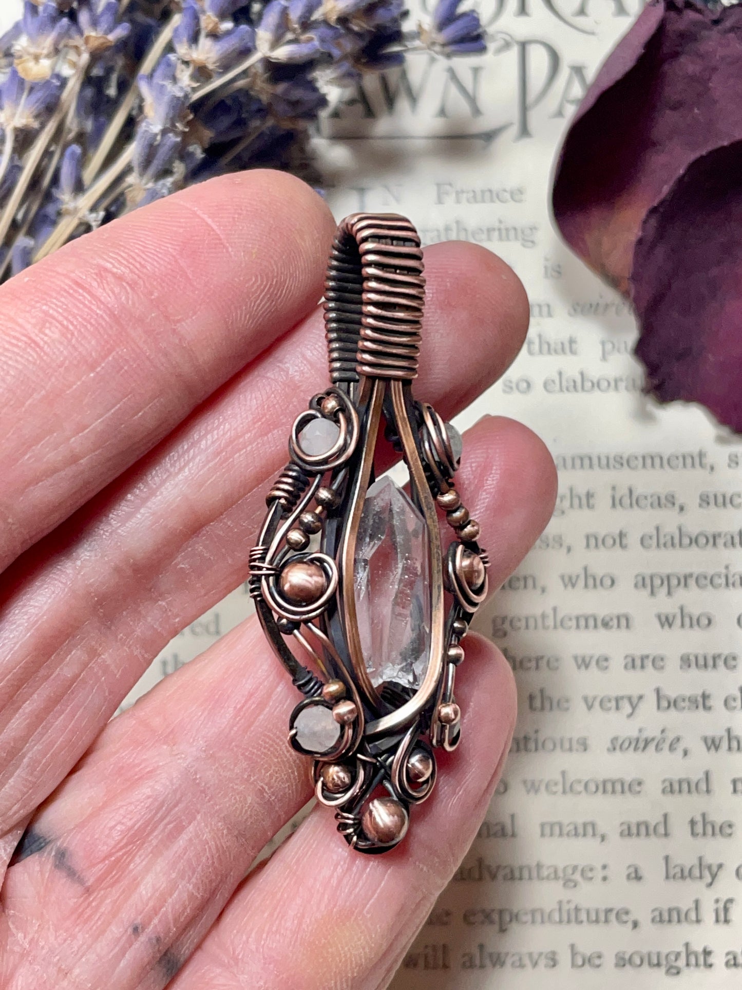 Quartz Crystal Point (Clear Quartz Crystal )Pendant in Copper