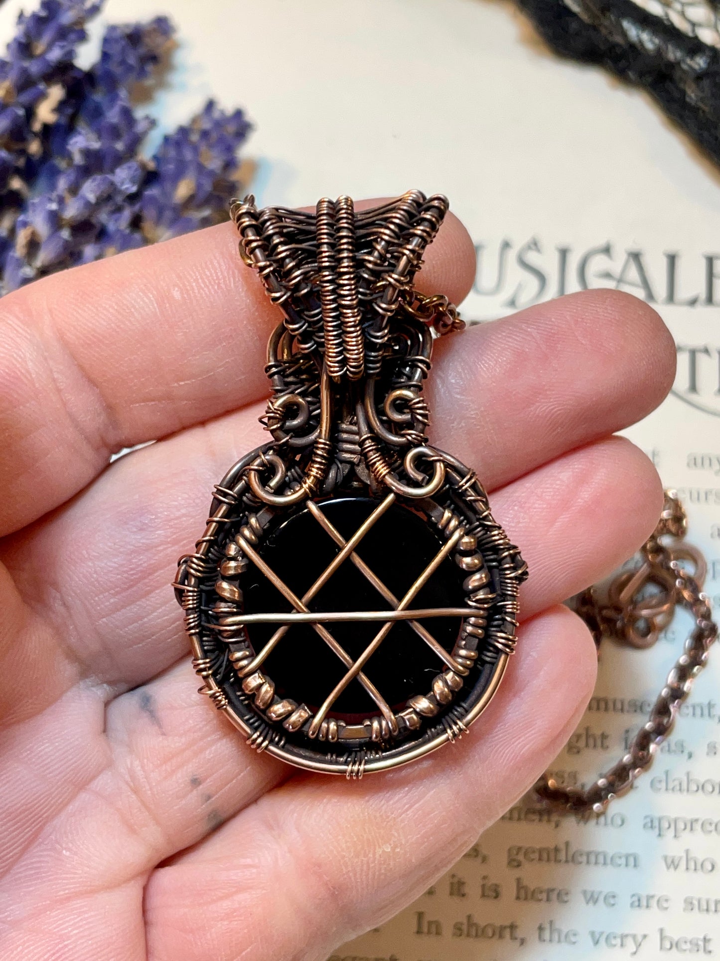 Onyx Pentacle Pendant in Copper