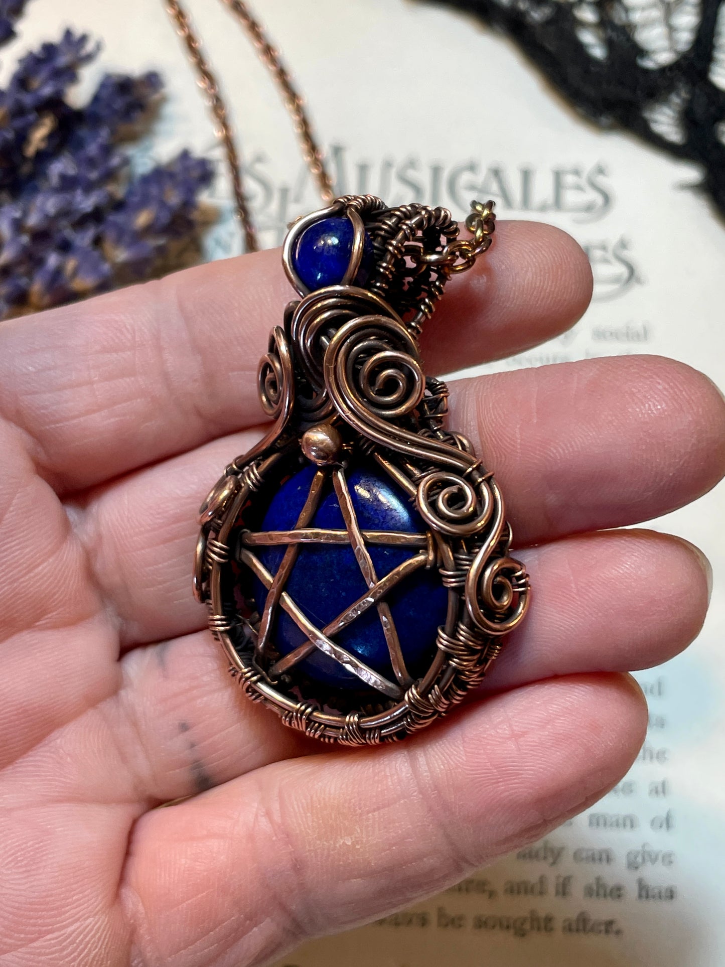 Lapis Lazuli Pentacle Pendant in Copper