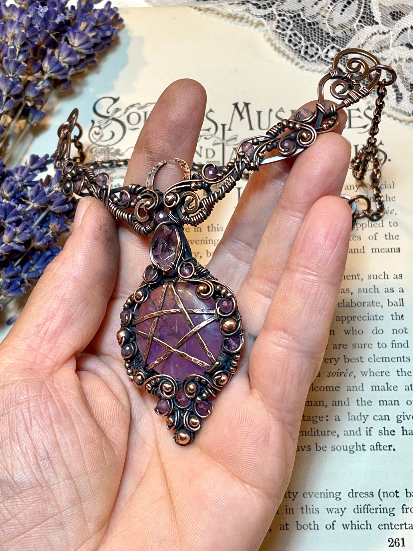 Amethyst Pentacle Collar in Copper