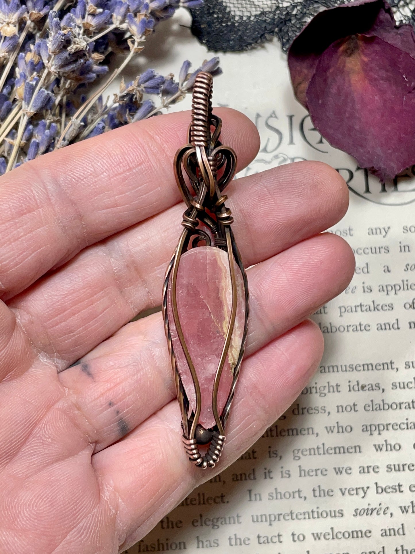 Rhodochrosite Pendant in Copper
