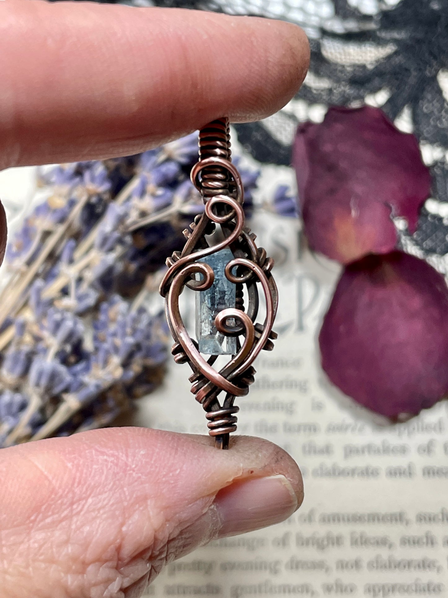 Aquamarine (Natural Raw Aquamarine Crystal) Pendant in Copper #1