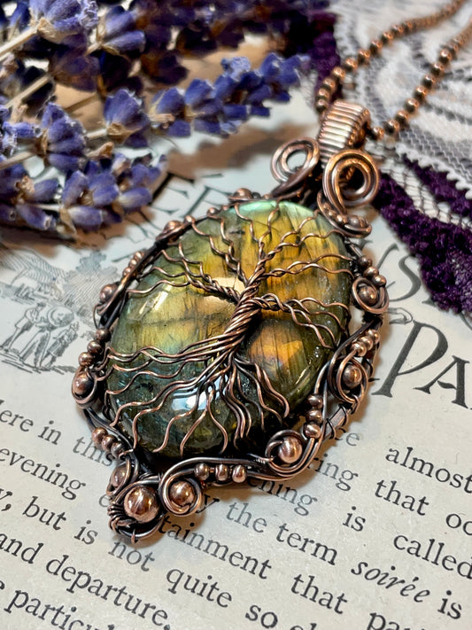 Labradorite Tree of Life Amulet in Copper