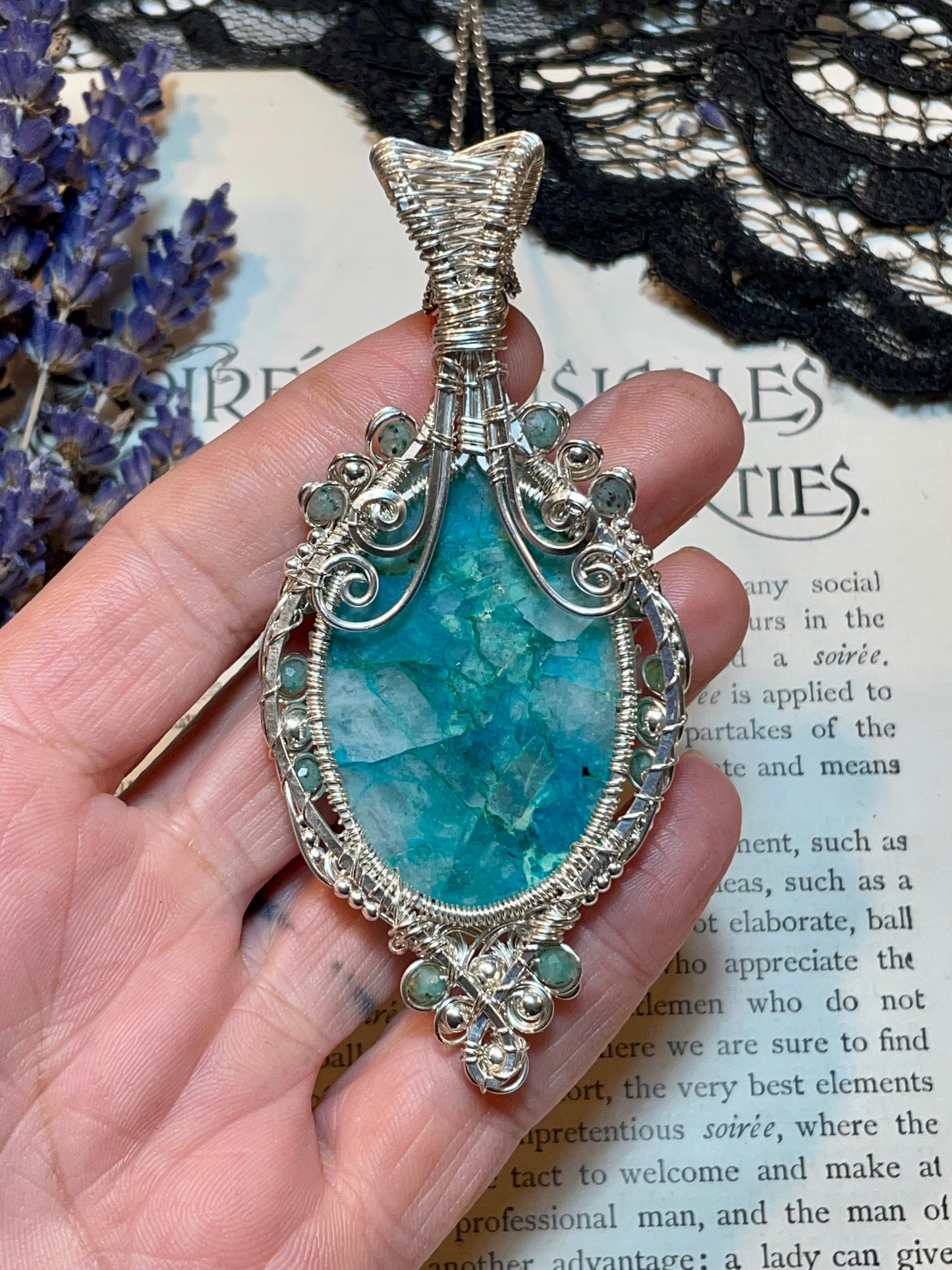 Chrysocolla Quartz Tree of Life Pendant in Sterling Silver