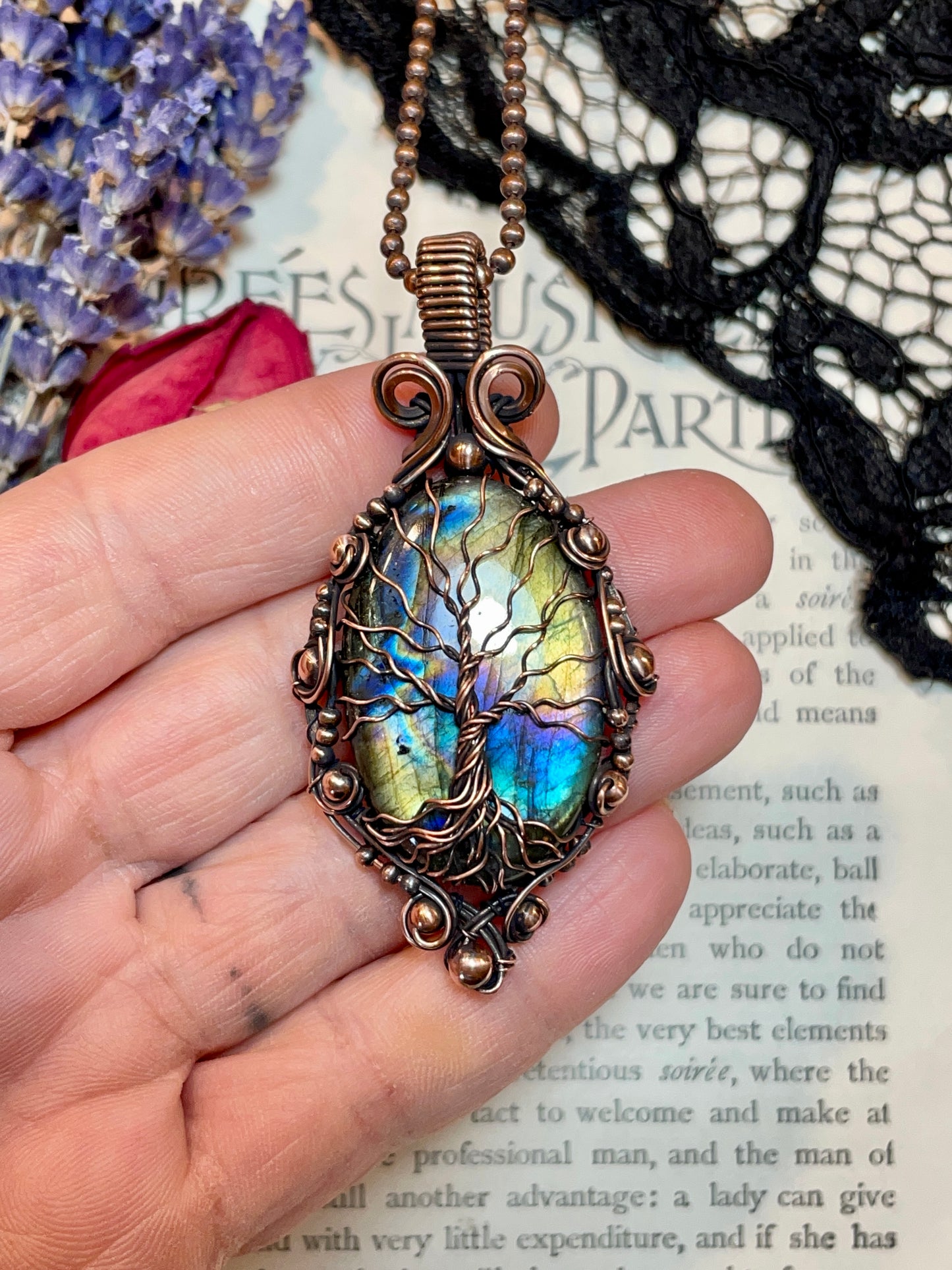 Labradorite Tree of Life Amulet in Copper