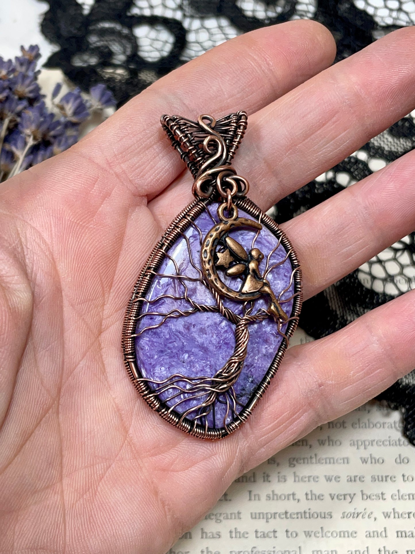 Charoite Tree of Life Pendant in Copper
