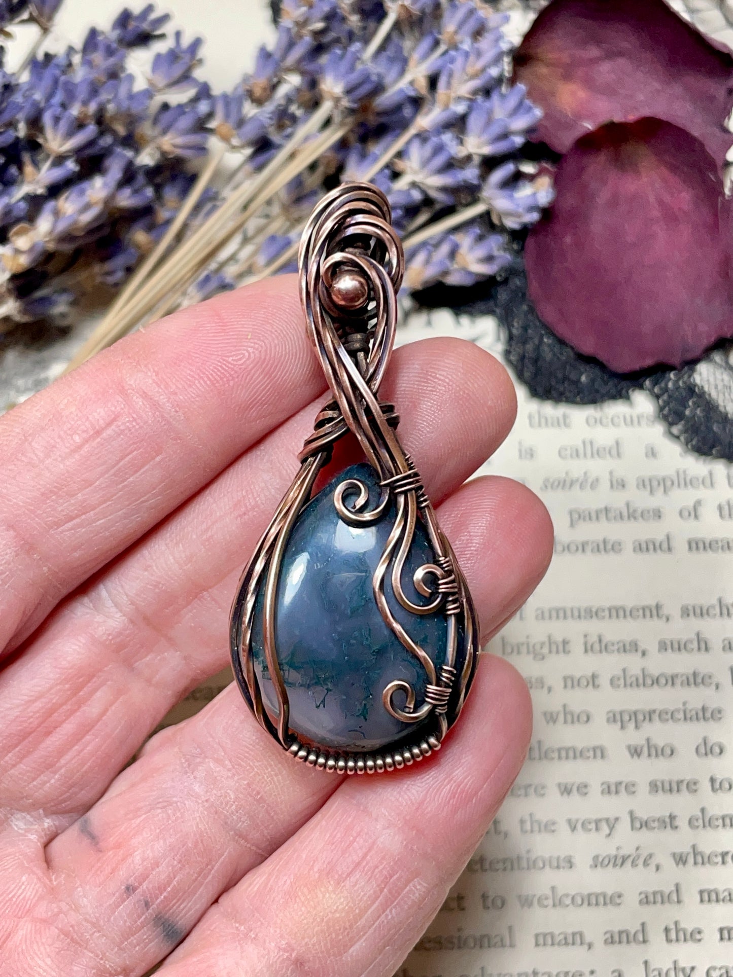 Moss Agate Pendant in Copper