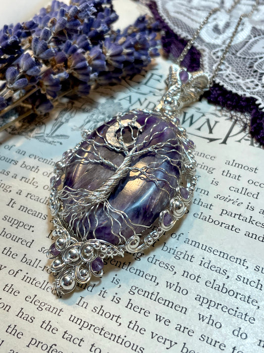 Amethyst Tree of Life Pendant in Sterling Silver