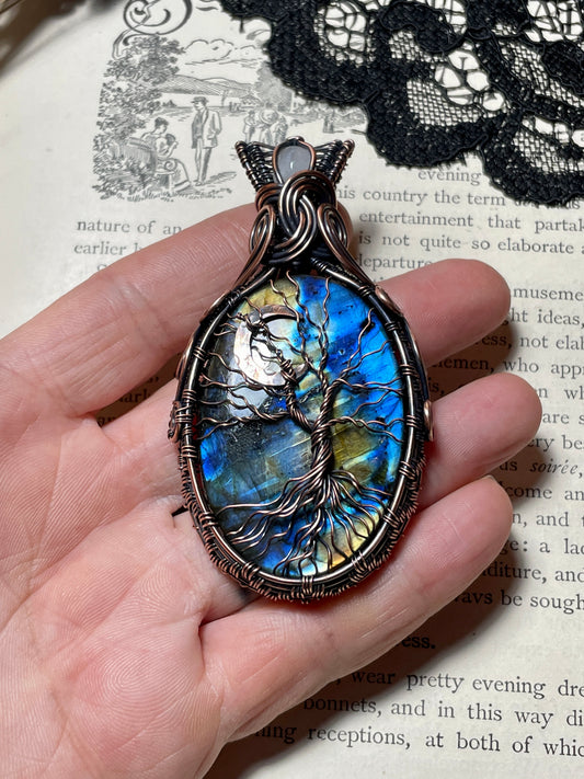 Labradorite Tree of Life Amulet in Copper