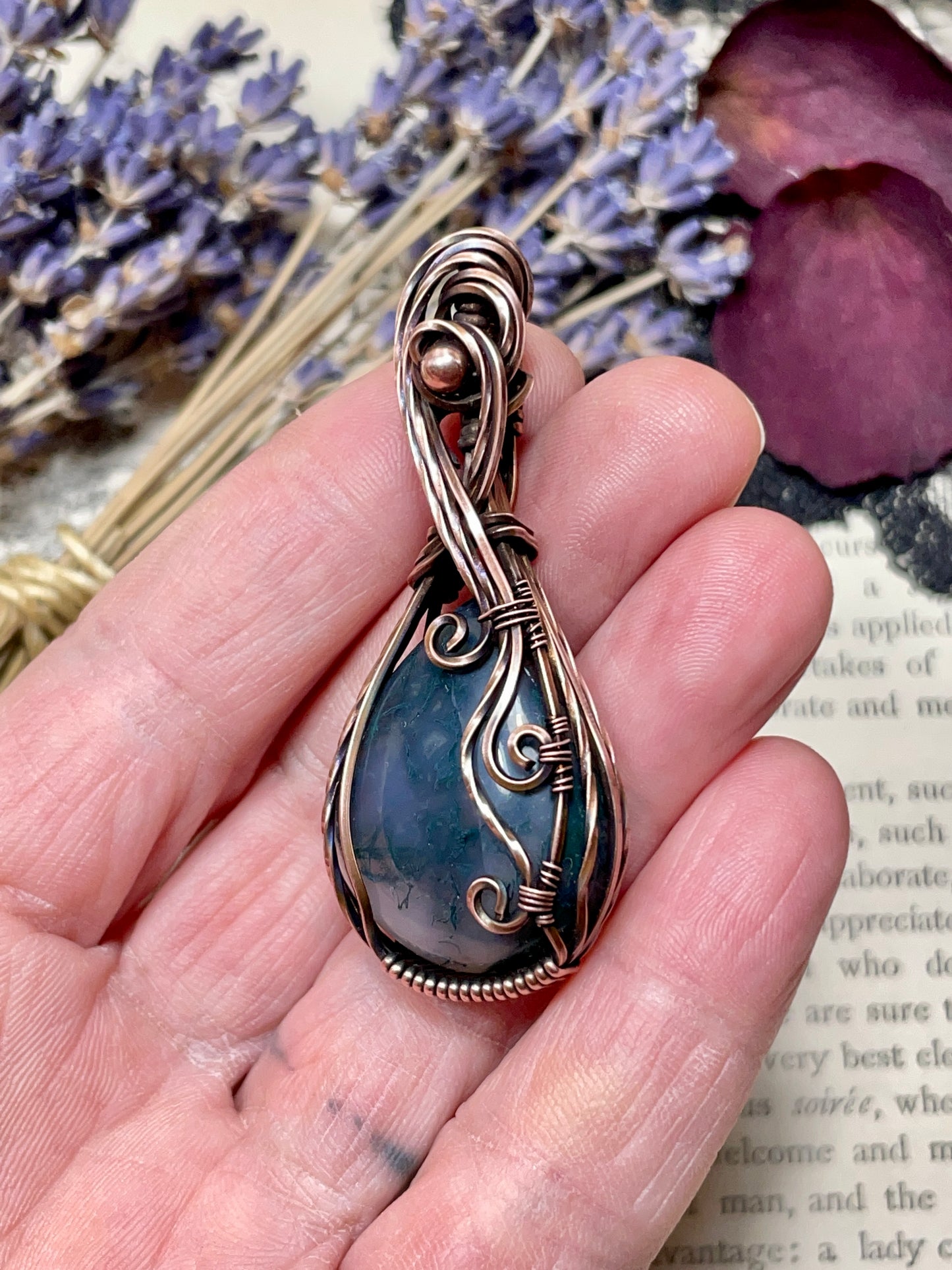 Moss Agate Pendant in Copper