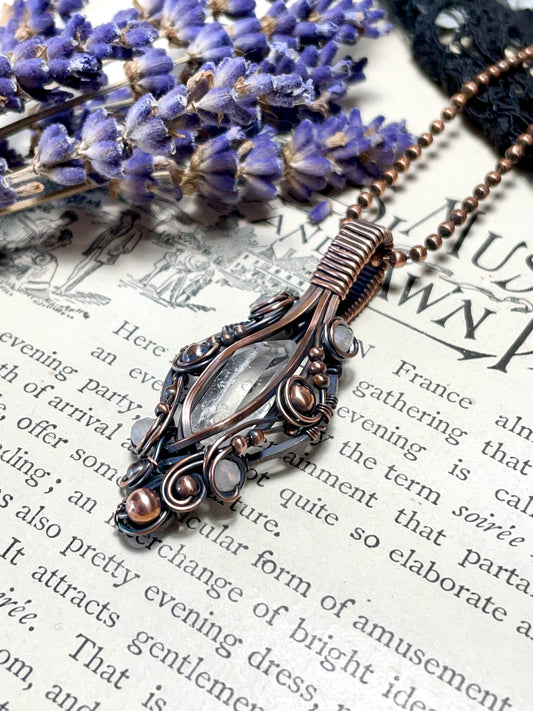 Quartz Crystal Point (Clear Quartz Crystal )Pendant in Copper