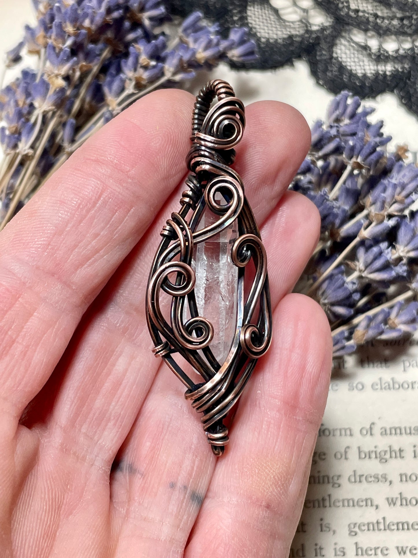 Quartz Crystal Point (Clear Quartz Crystal )Pendant in Copper #1