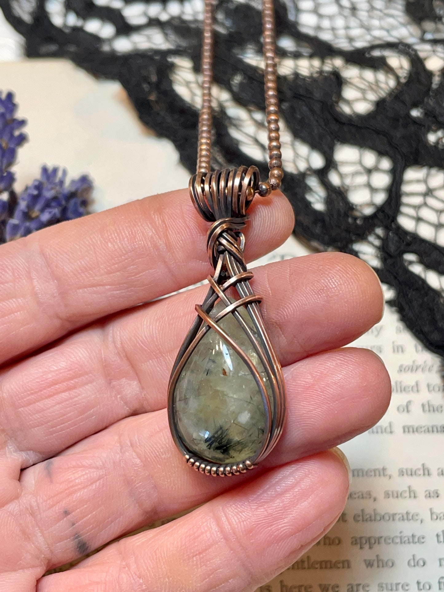 Prehnite Pendant in Copper