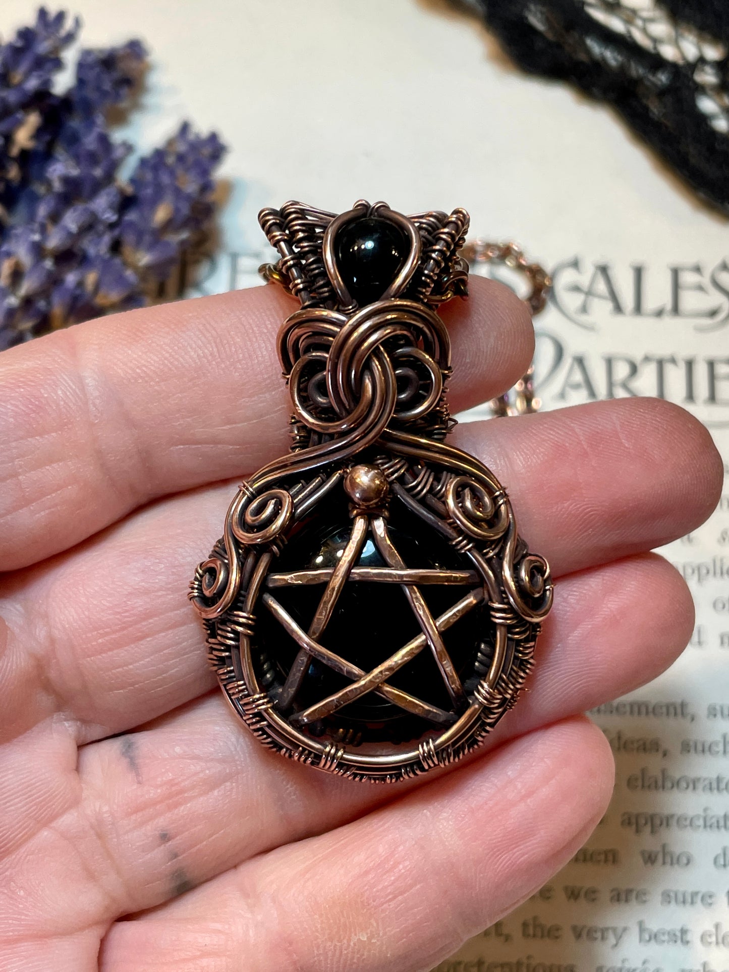 Onyx Pentacle Pendant in Copper