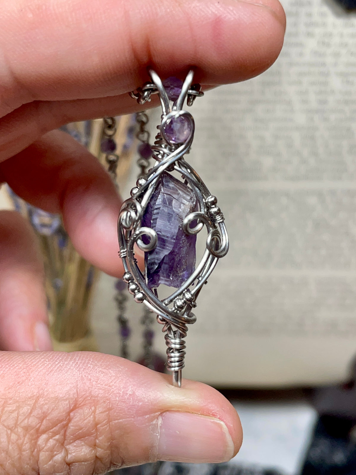 Amethyst Point(Tutu Amethyst) Pendant in Stainless Steel