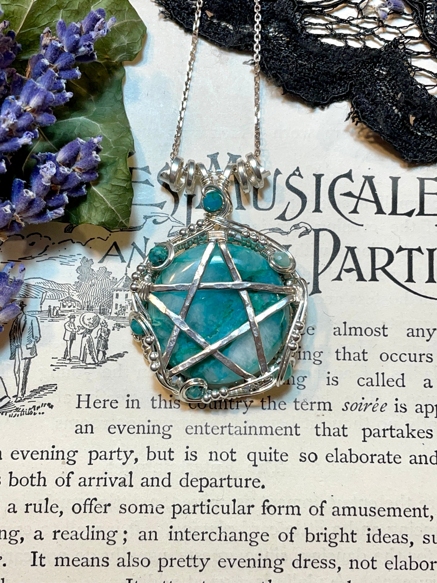 Chrysocolla Quartz Pentacle Pendant in Sterling Silver