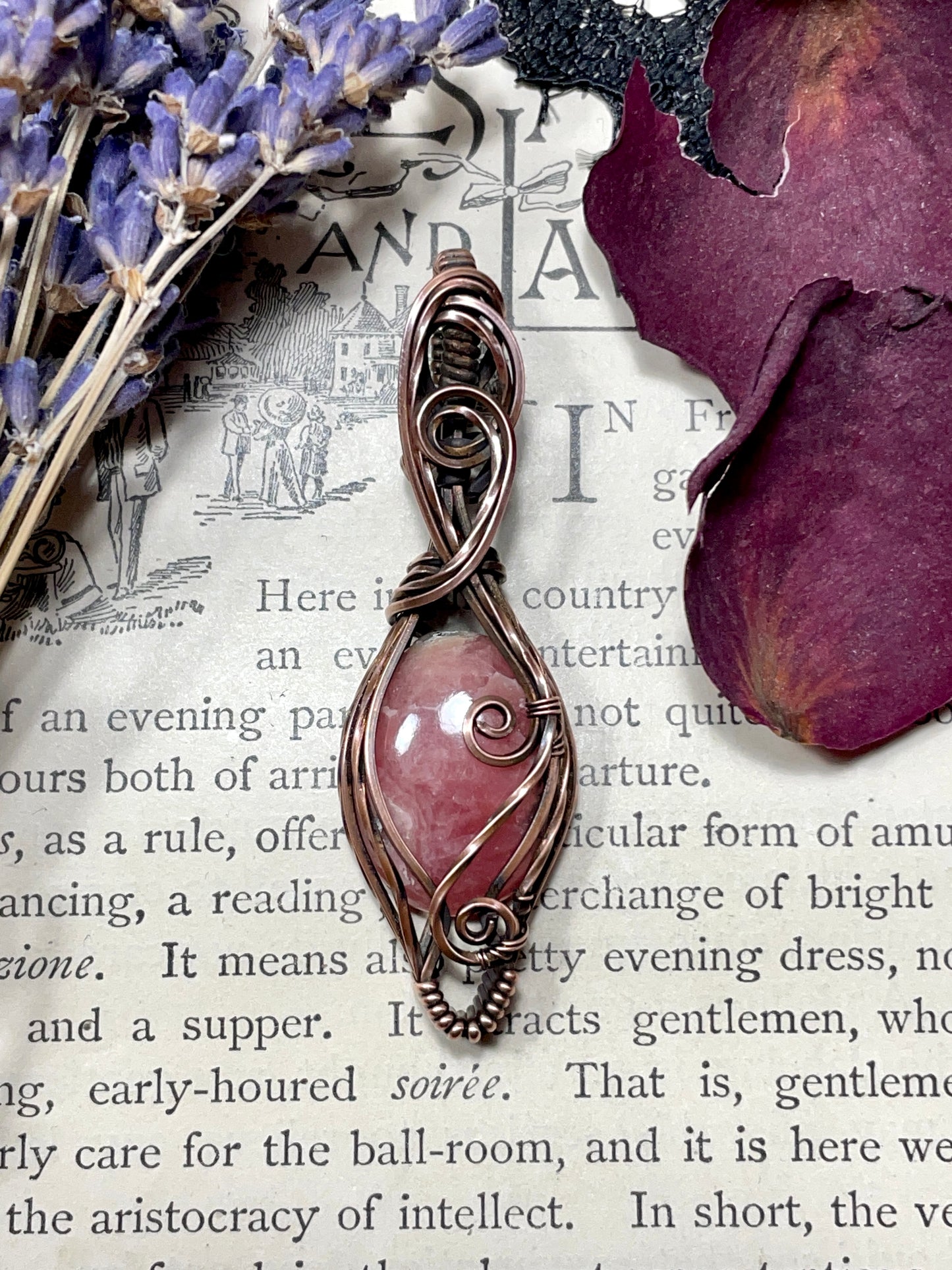 Rhodochrosite Pendant in Copper