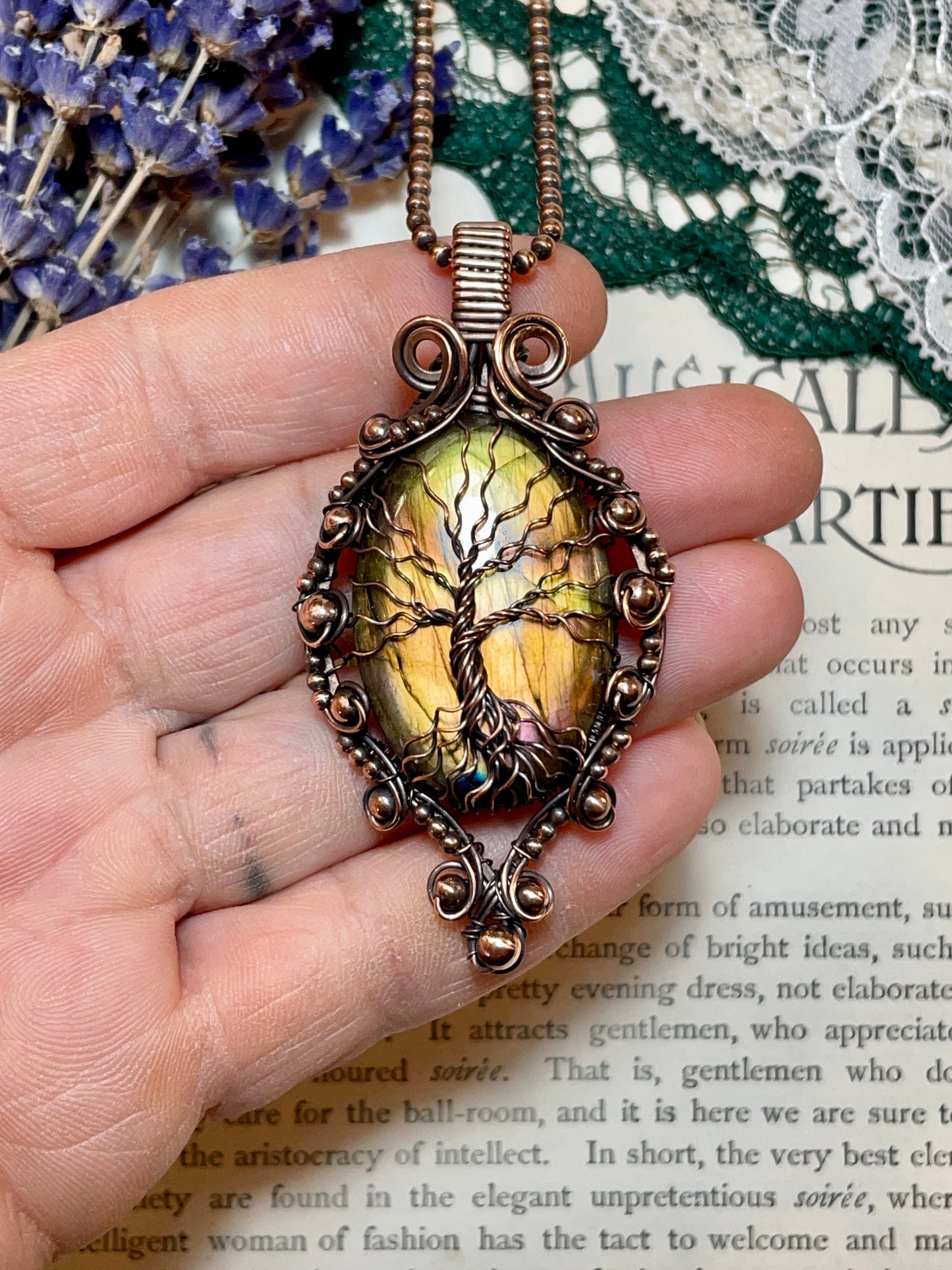 Labradorite Tree of Life Amulet in Copper