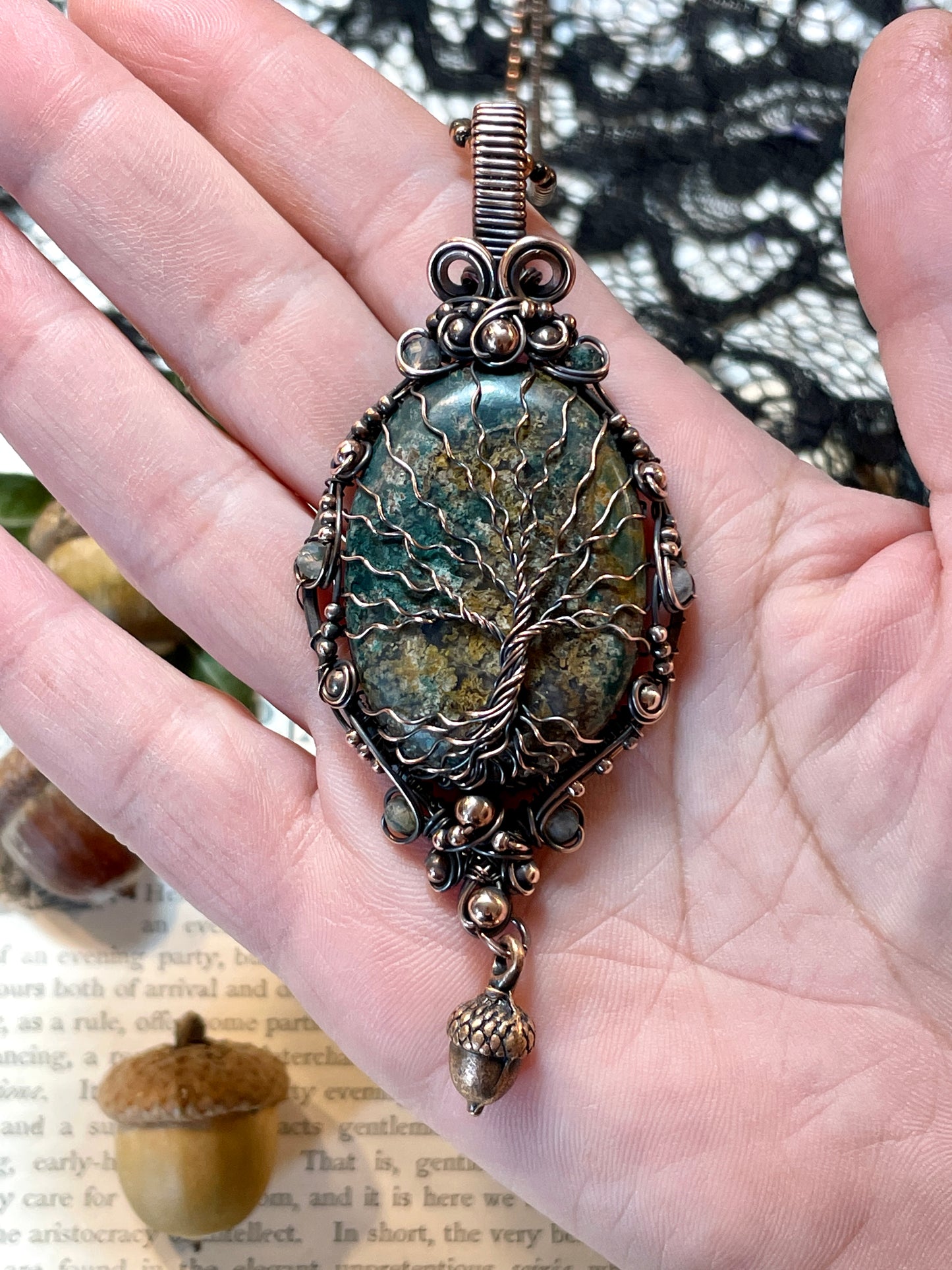 Moss Agate Tree of Life Amulet in Copper