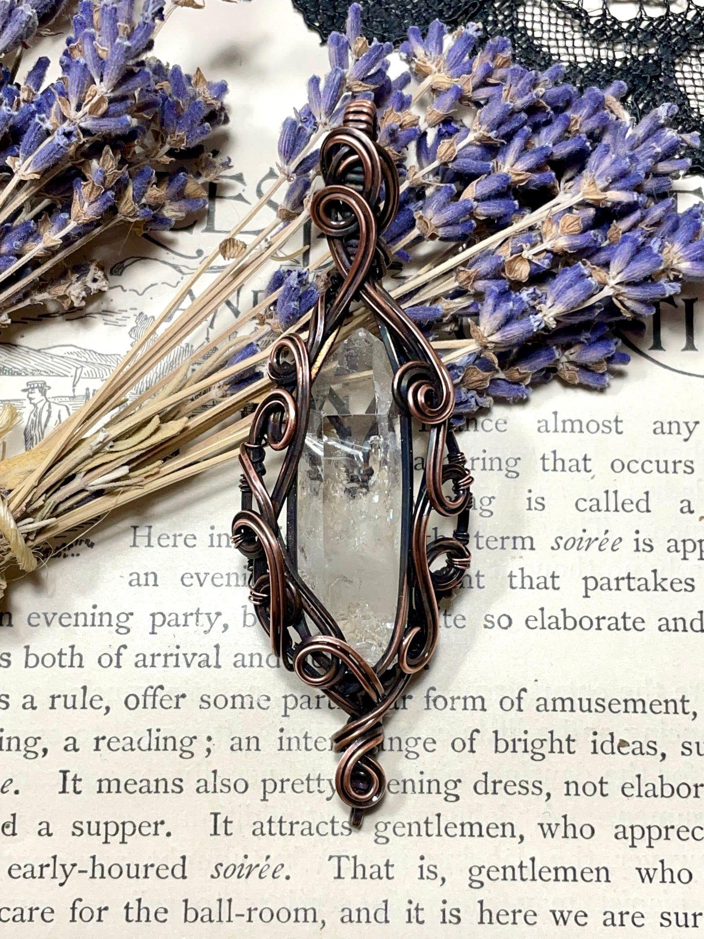 Quartz Crystal Point (Clear Quartz Crystal )Pendant in Copper #3